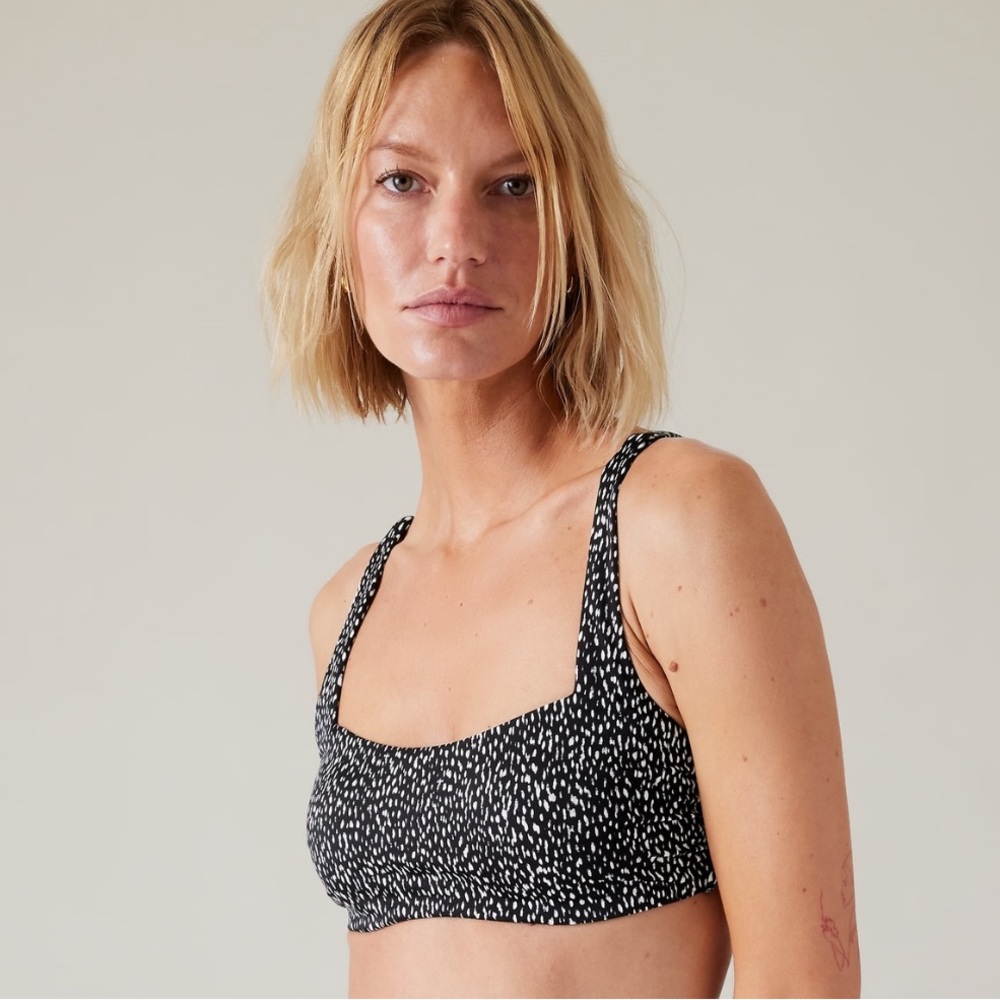 Athleta SQUARE NECK BRA CUP BIKINI TOP // Black Animal Print